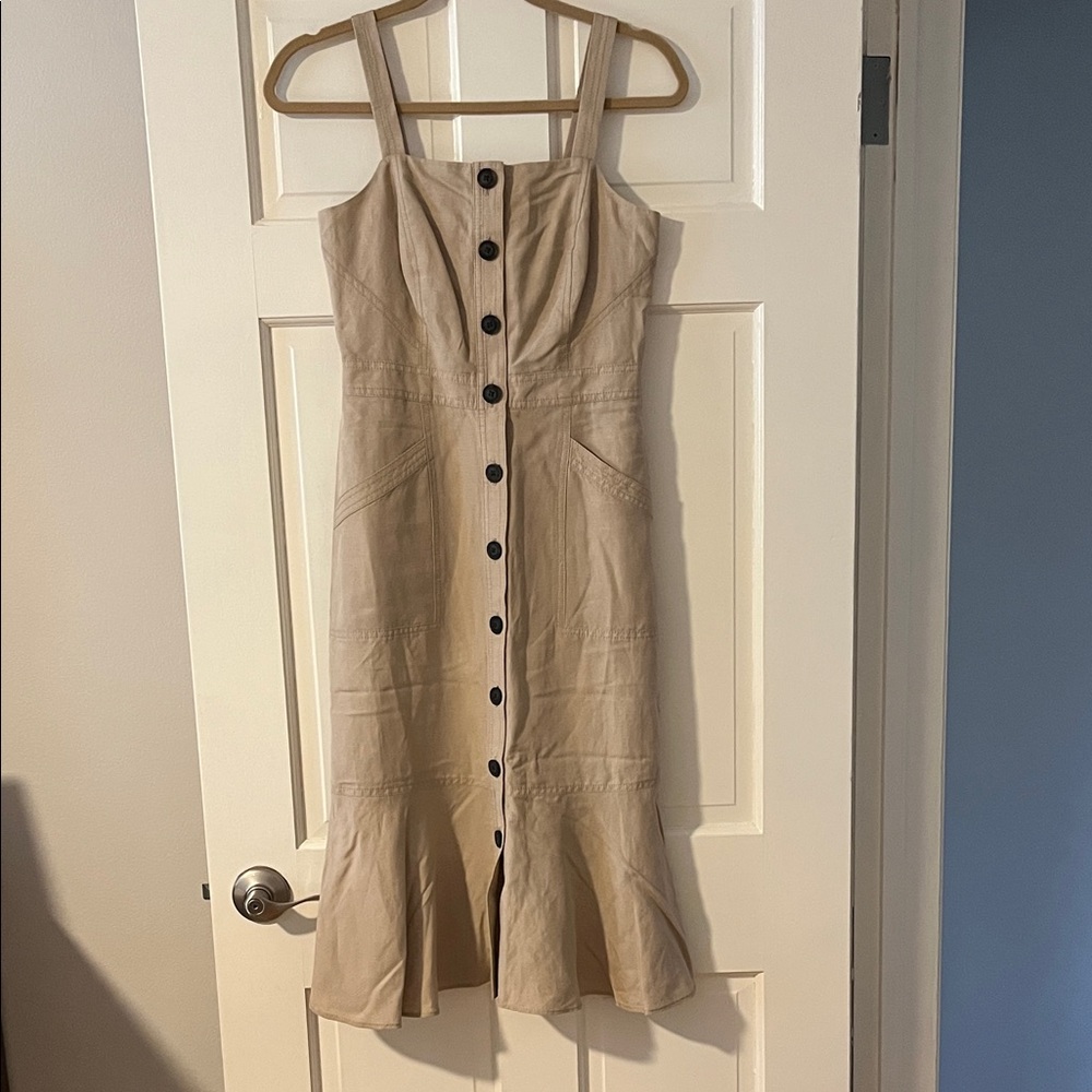Banana Republic Beige Button-Front Midi Dress with Flared Hem